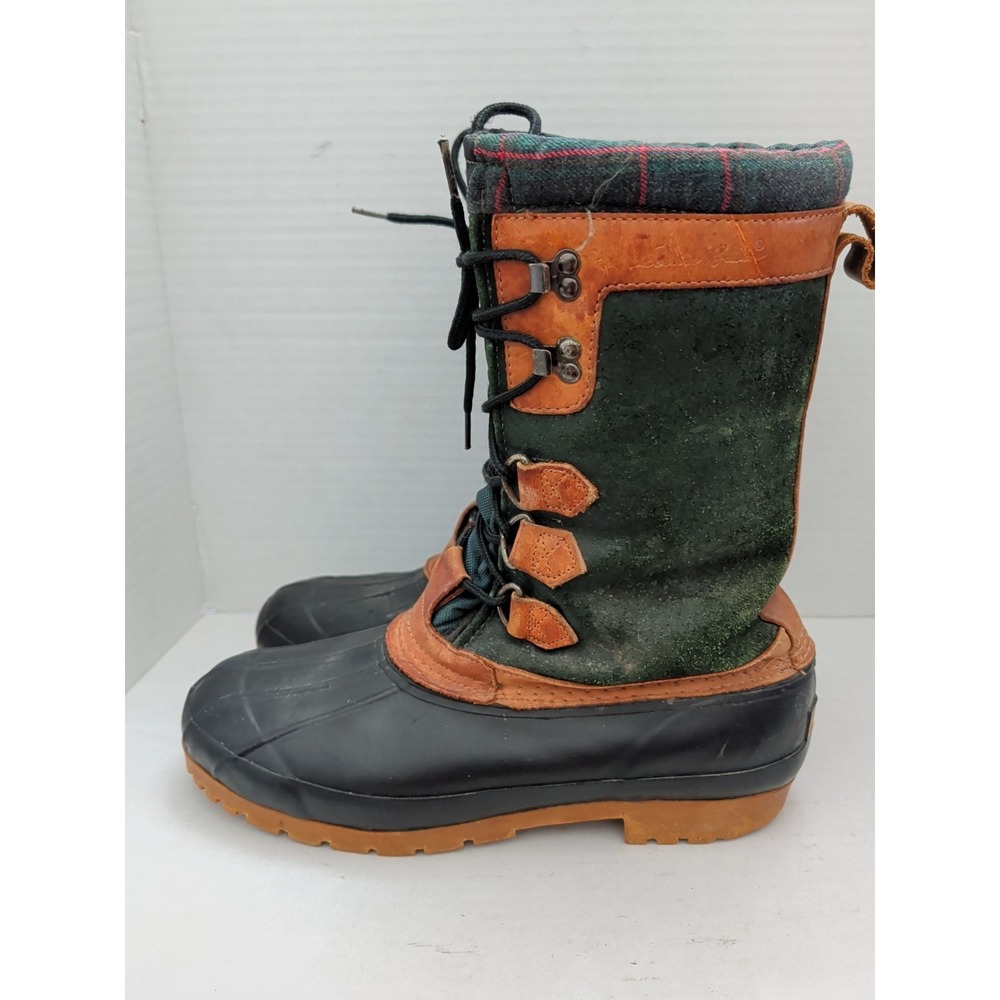 Vtg Eddie Bauer Insulated Duck Boots Men 11 Green Plaid Suede Utility Chore Barn - Picture 6 of 10